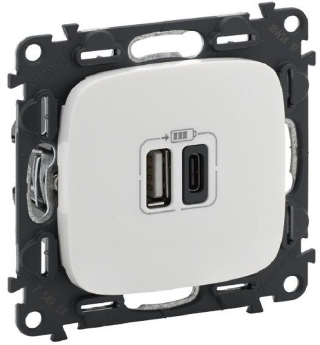 Розетка USB тип A+С без рамки Legrand Valena Allure 2-м. 3000мА белый картинка